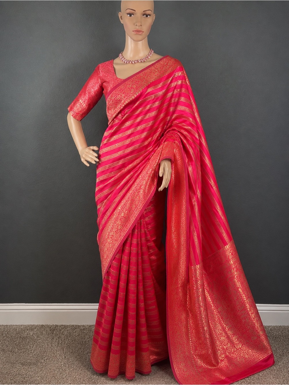 Brand new BANARASI silk saree with stitched blouse (34” - 42”)